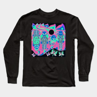 the brick scheme in totem ecopop tribal art with soccer and toys in black Long Sleeve T-Shirt